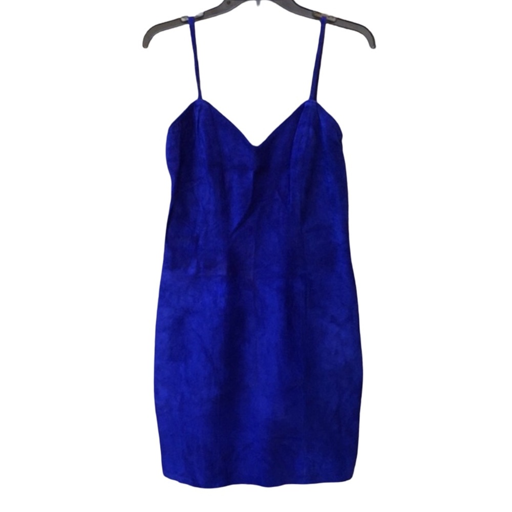 Firetze Santa Barbara Cobalt Blue Suede Leather Slip Dress L